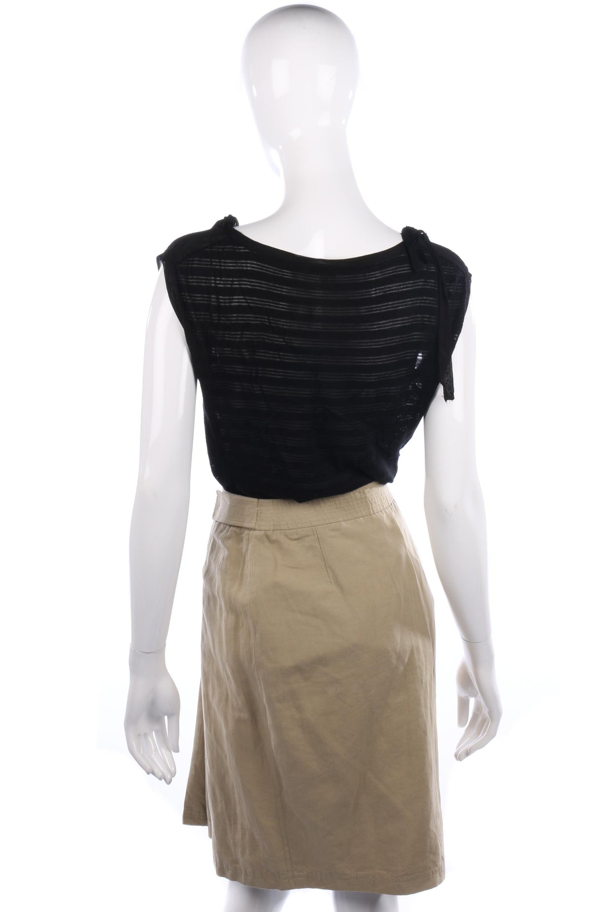 Jaeger Wraparound Skirt Linen Mix Khaki with Stripe Details Size 8 - Ava & Iva