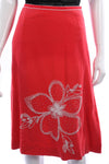 Coast Red Linen Skirt with White Bead Embroiderey Detail Size 12 - Ava & Iva