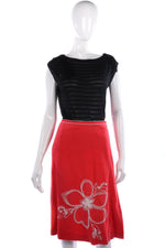 Coast Red Linen Skirt with White Bead Embroiderey Detail Size 12 - Ava & Iva