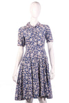 White and blue floral button up dress with collar