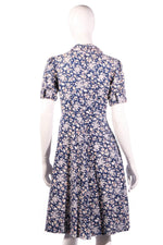 White and blue floral button up dress with collar back