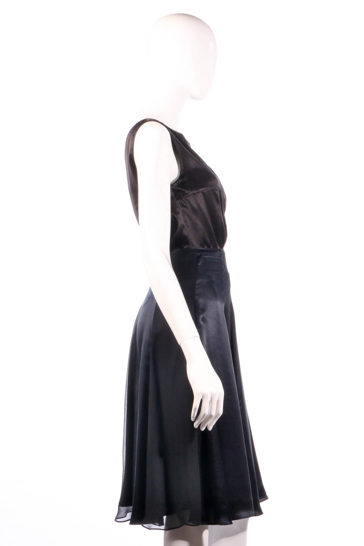 Black silk panelled skirt side