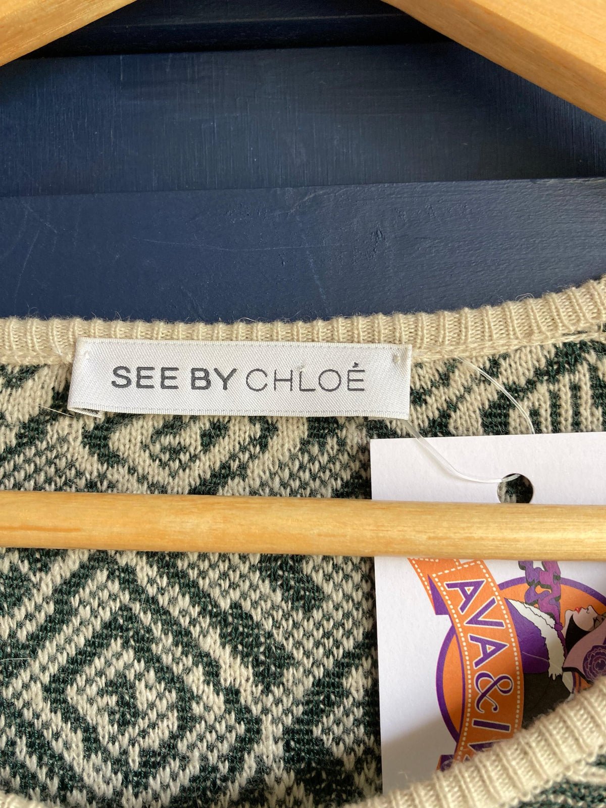 See BY Chloe Wool Mix Green And Cream Long Sleeved Dress UK Size 12 - Ava & Iva