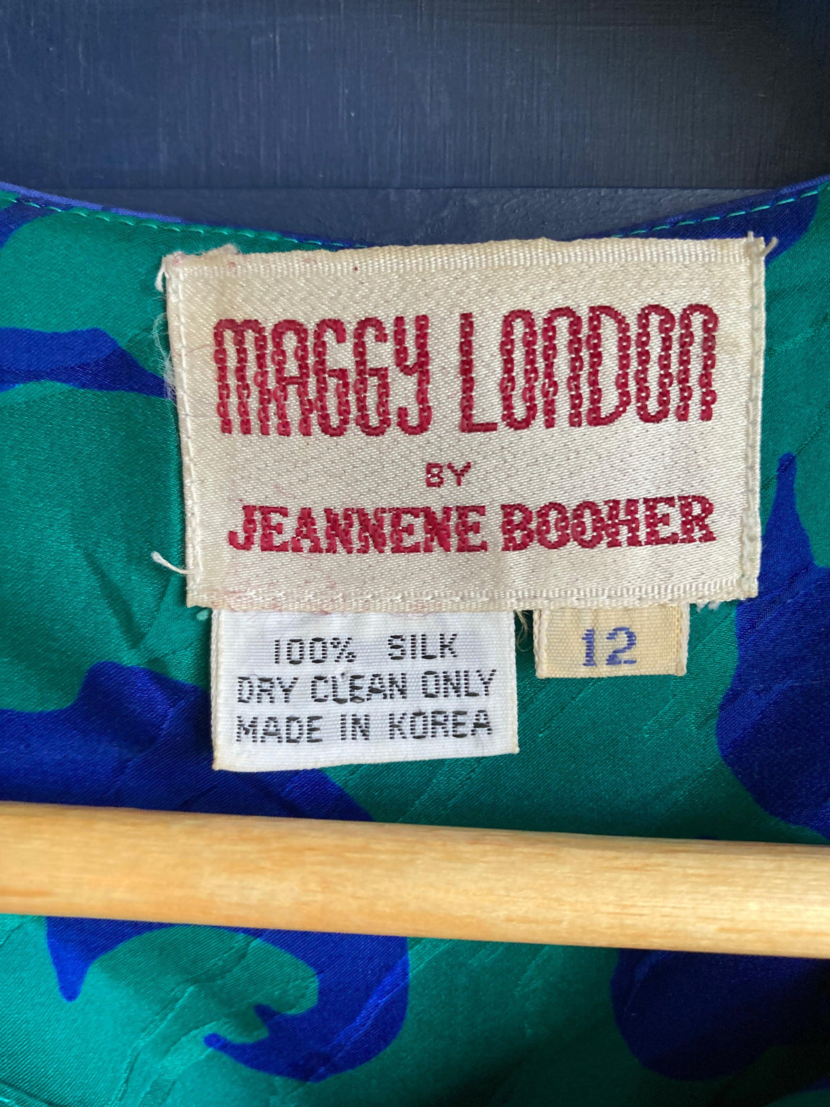 Jeannene Booher Silk Green And Blue 3/4 Sleeved Dress UK Size 12 - Ava & Iva