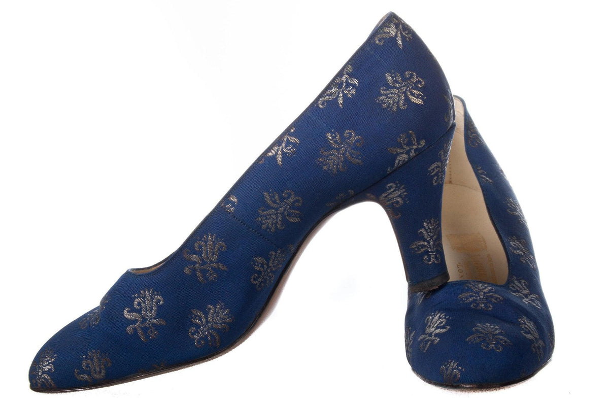 Marshall and Snellgrove Vintage Blue and Gold Brocade Shoes set UK Size 4. - Ava & Iva