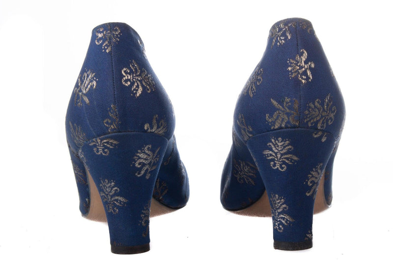 Marshall and Snellgrove Vintage Blue and Gold Brocade Shoes set UK Size 4. - Ava & Iva