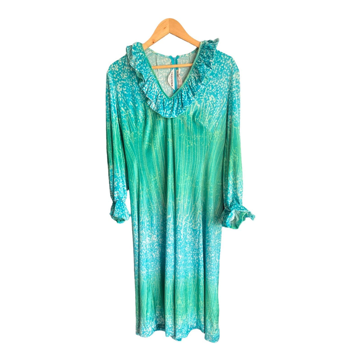 Travona Petrol Blue And Green Long Sleeved Dress UK Size 16 - Ava & Iva