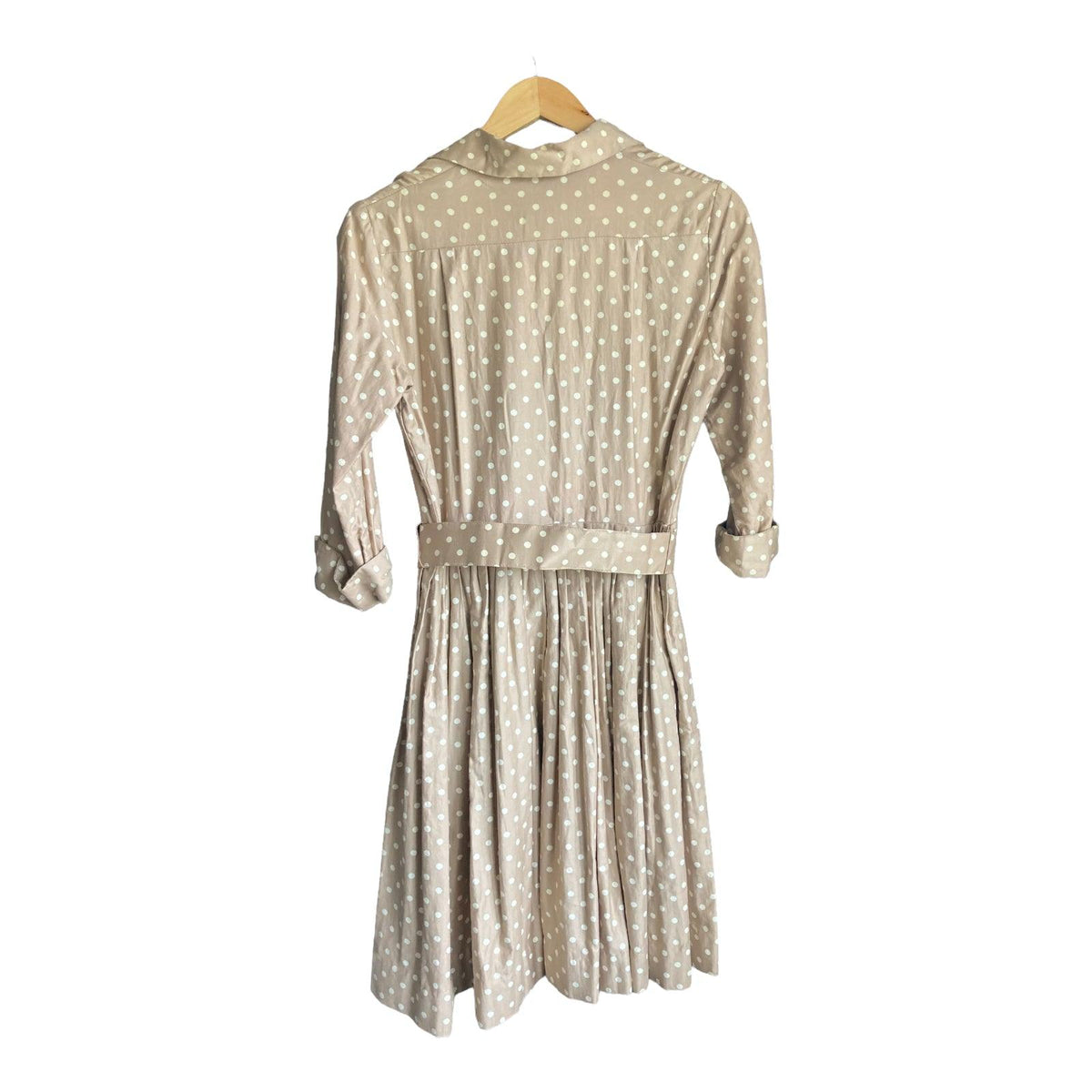 Rofashion Cotton Beige And Cream Polka Dot 3/4 Sleeved Dress UK Size 10 - Ava & Iva