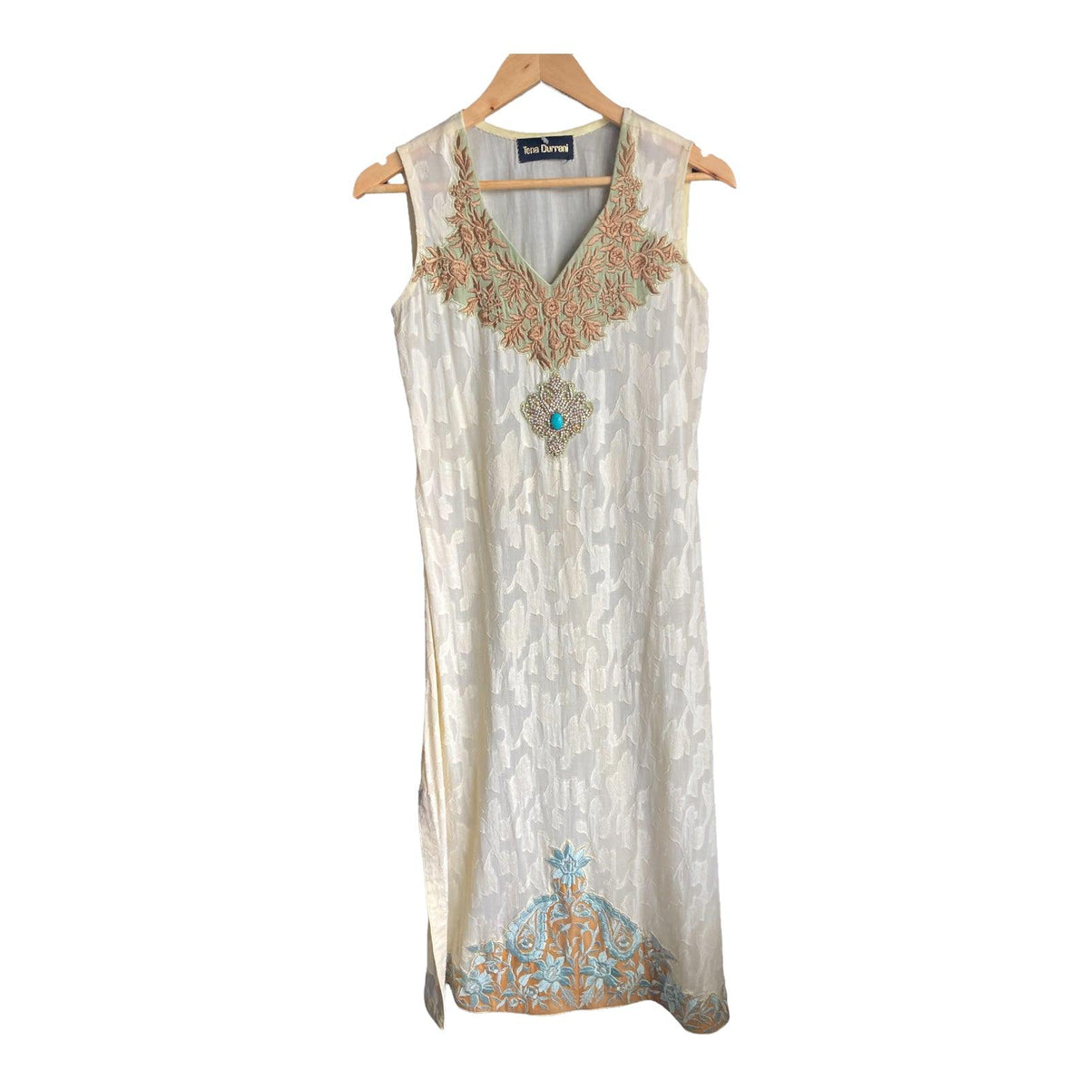 Tena Durrani Lemon Embossed Sleeveless Dress UK Size 12 - Ava & Iva