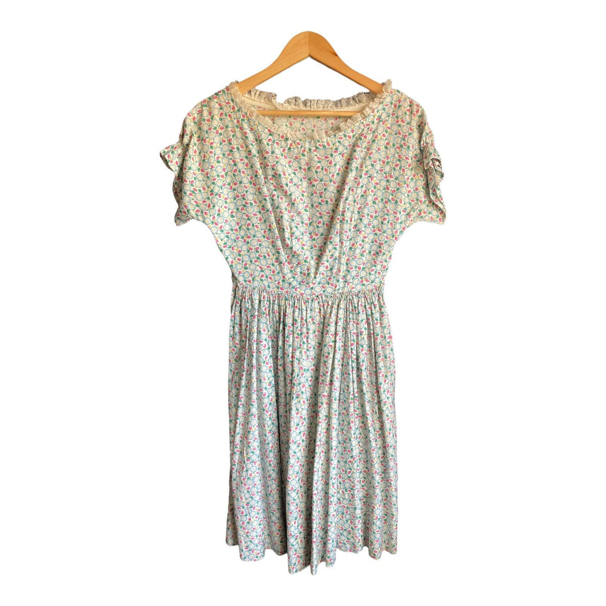 Vintage Cotton Multi-Coloured Floral Short Sleeved Dress UK Size 8 - Ava & Iva