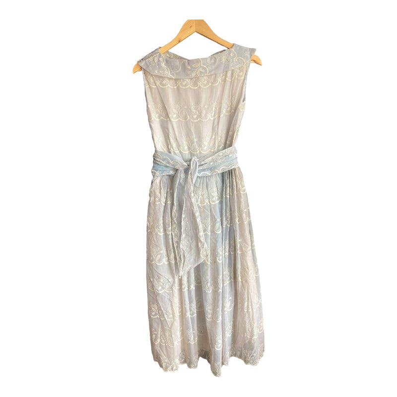 Vintage Pale Blue And Cream Sleeveless Dress UK Size 8 - Ava & Iva