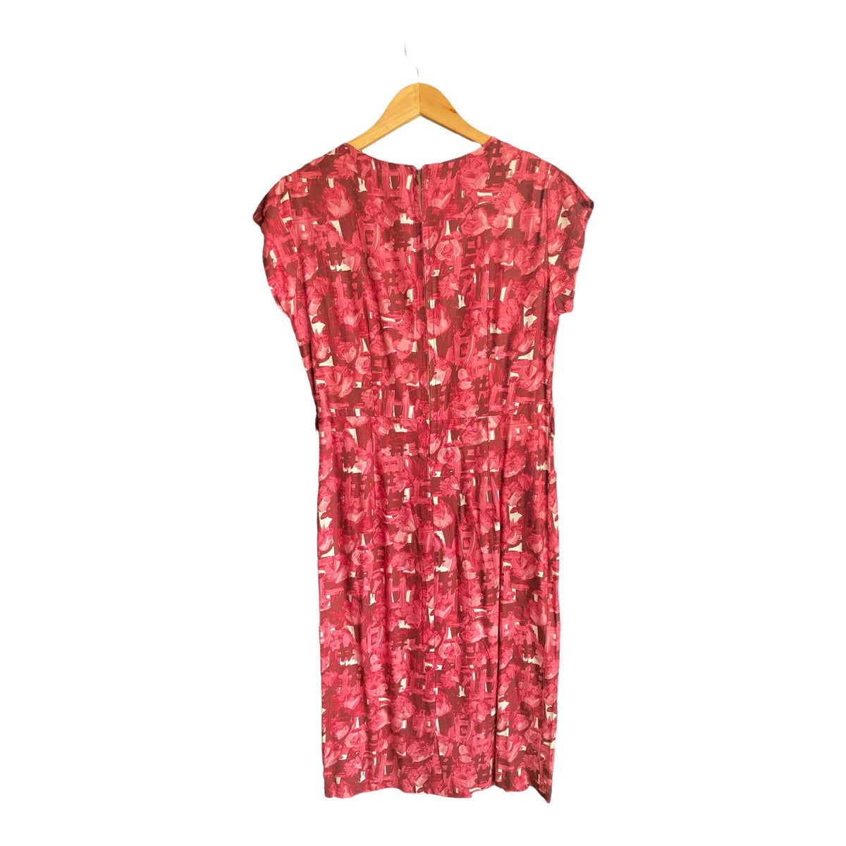 Vintage Rose Pink Capped Sleeved Dress UK Size 10 - Ava & Iva