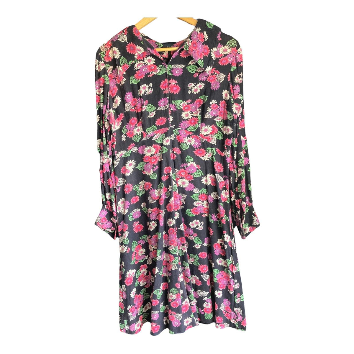 Vintage Black Floral Long Sleeved Dress UK Size 12 - Ava & Iva