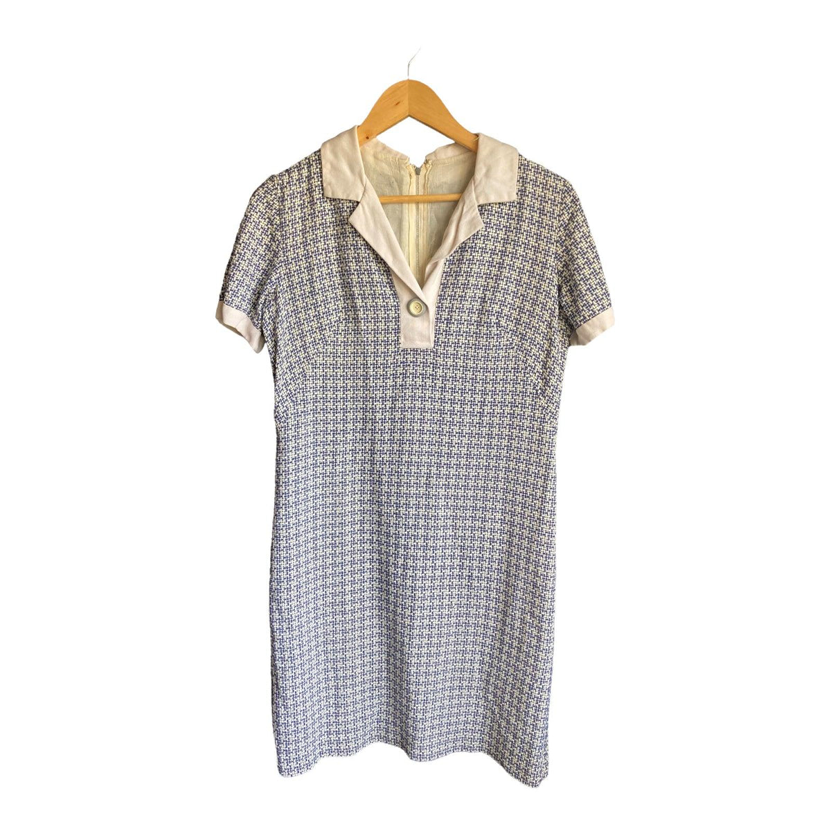 Vintage Blue And White Short Sleeved Dress UK Size 12 - Ava & Iva
