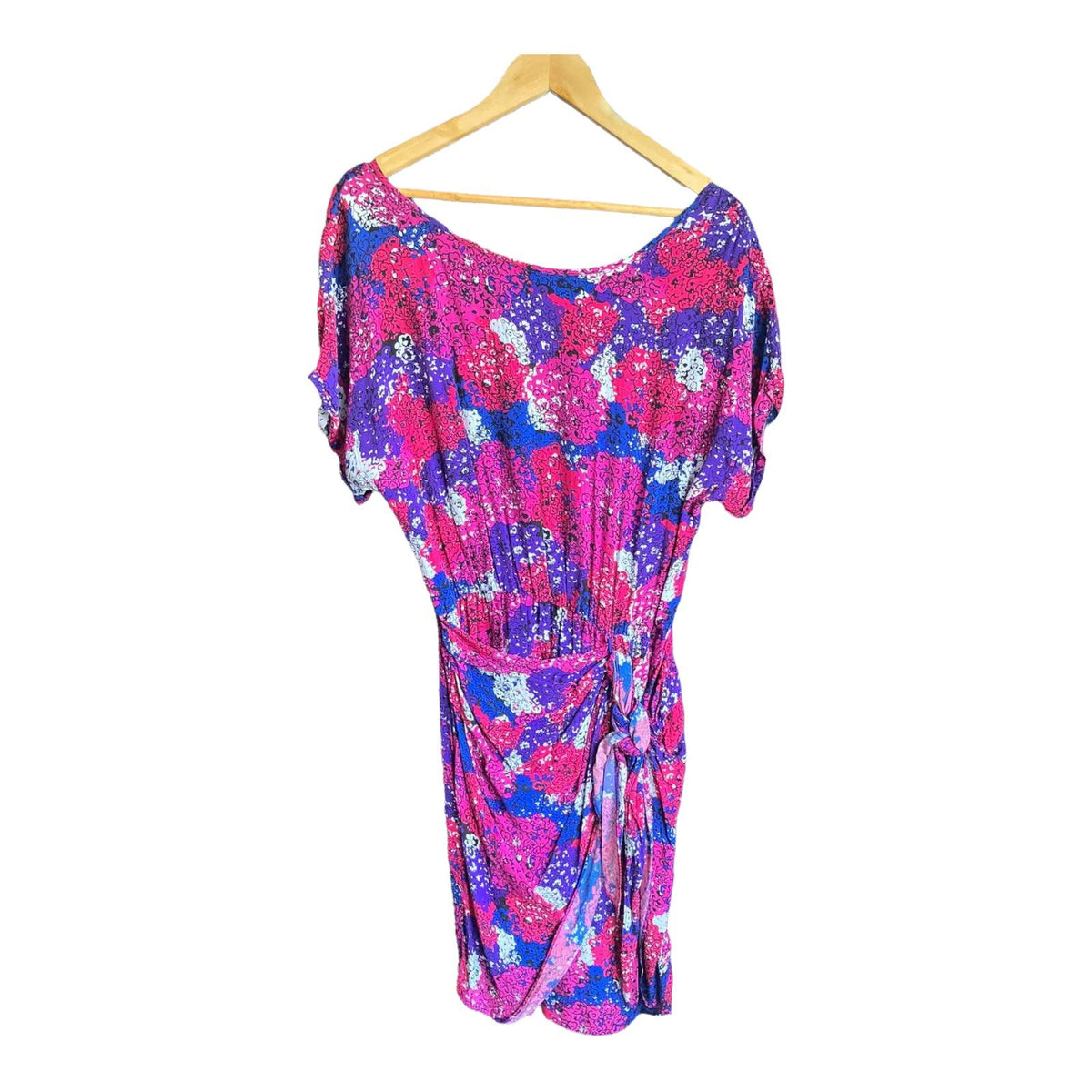 Kew 159 Cotton Pink/Blue Patterned Capped Sleeved Dress UK Size 12 - Ava & Iva