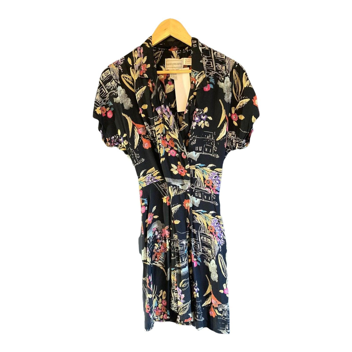 Karin Stevens Black Oriental Patterned Short Sleeved Dress UK Size 14 - Ava & Iva