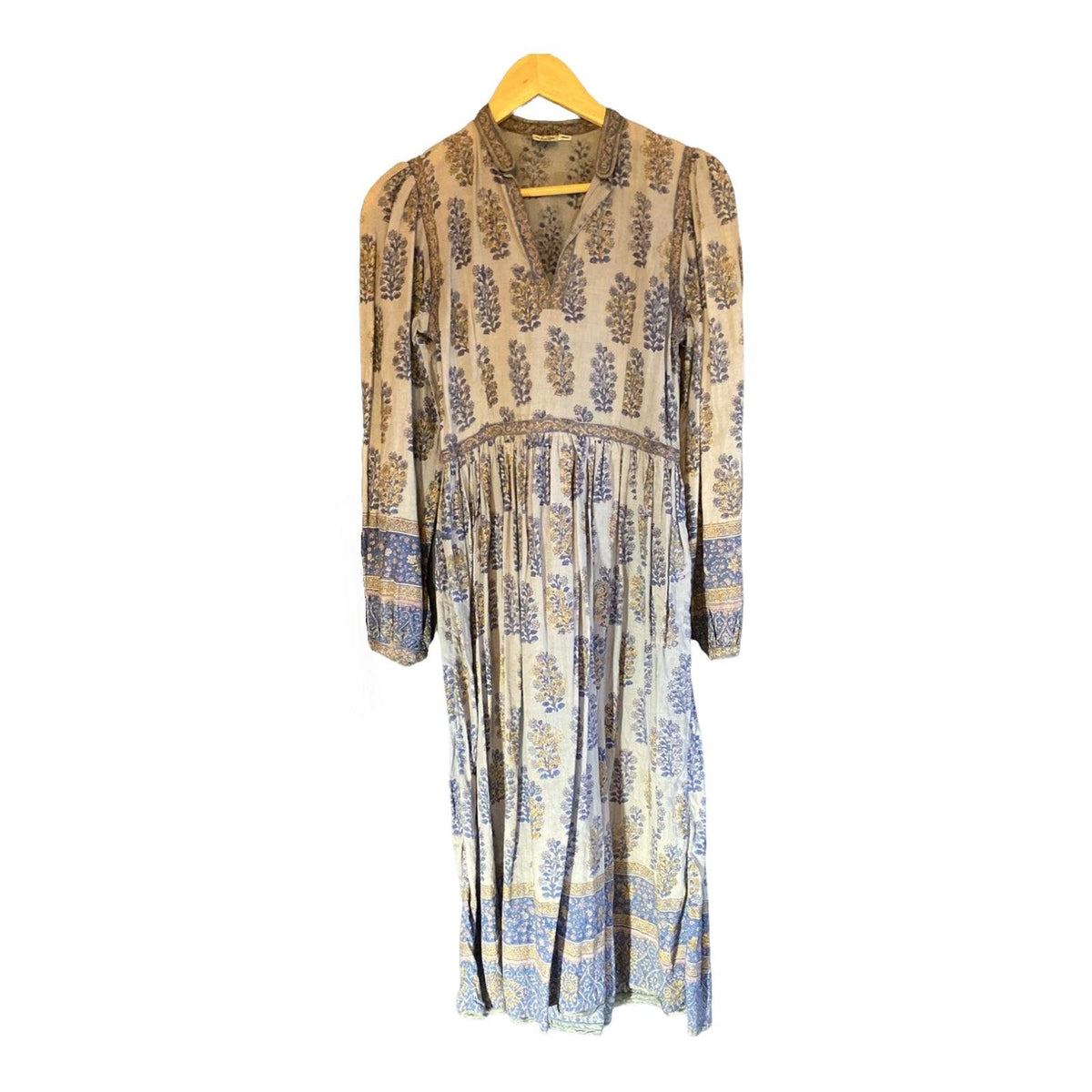 Mayur Cotton Light Blue Patterned Long Sleeved Dress UK Size 10 - Ava & Iva