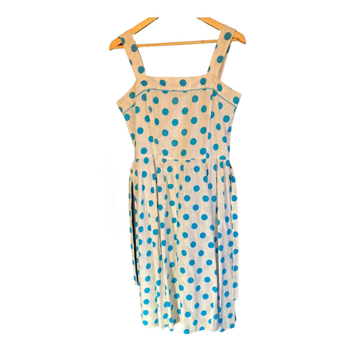 Vintage Cotton White And Turquoise Spotted Sleeveless Dress UK Size 10 - Ava & Iva