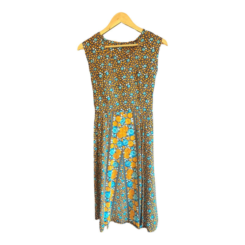 Vintage Cotton Orange and Blue Floral Sleeveless Dress UK Size 12 - Ava & Iva