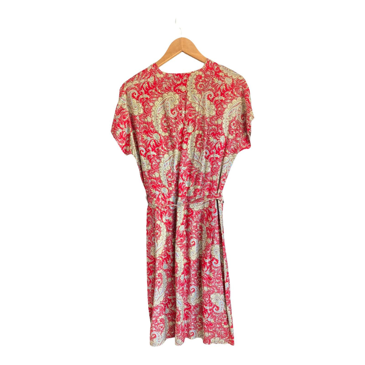 Vintage Cotton Red Paisley Patterned Cropped Sleeved Dress With Matching Jacket UK Size 14 - Ava & Iva