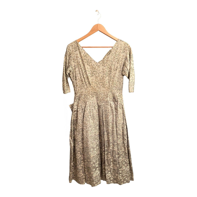 Vintage Gold Patterened 3/4 Sleeved Dress UK Size 12 - Ava & Iva