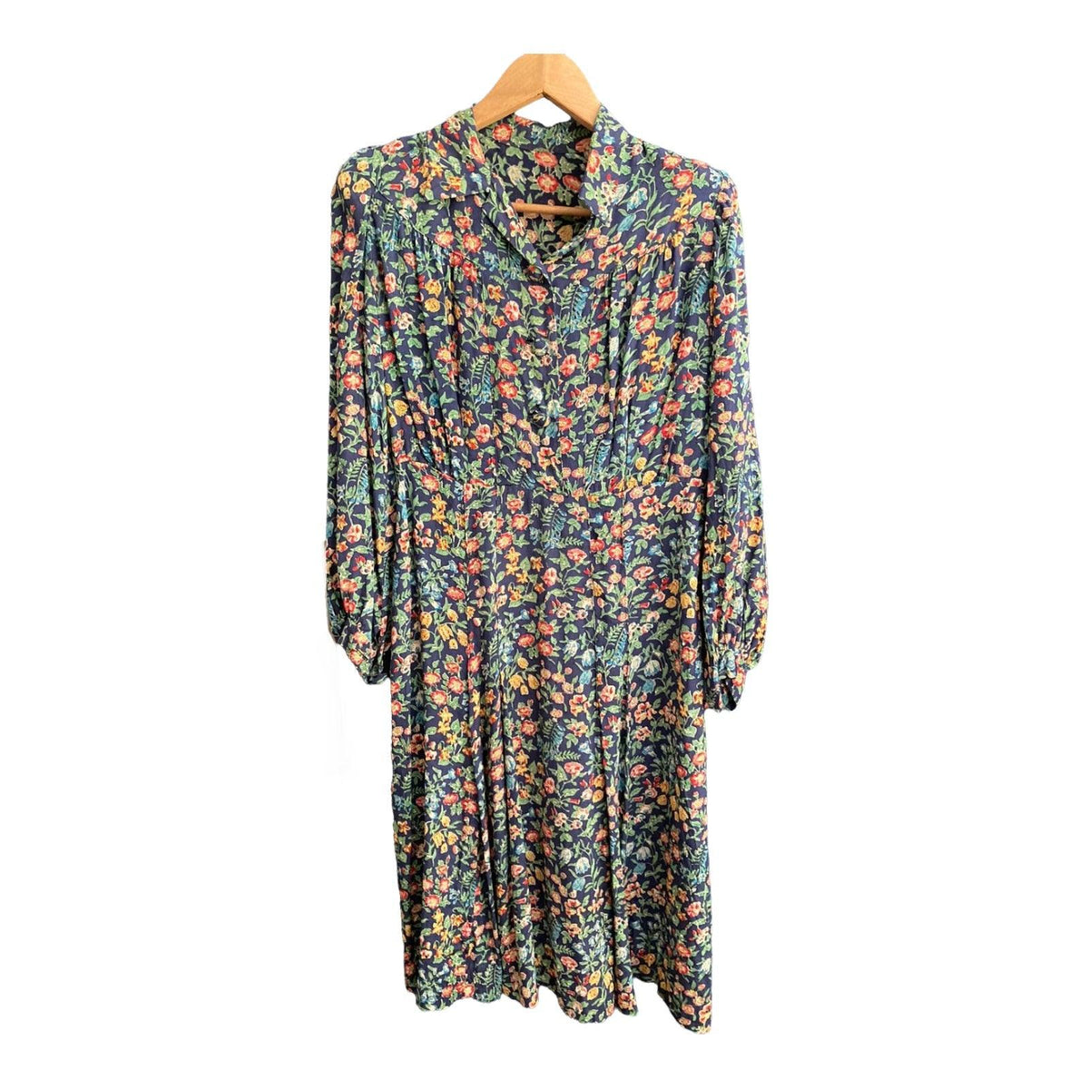 Vintage Navy Floral Long Sleeved Dress UK Size 16 - Ava & Iva