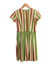 Vintage Cotton Green, Brown and Cream striped Short Sleeved Dress Size 40 UK Size 10 - Ava & Iva