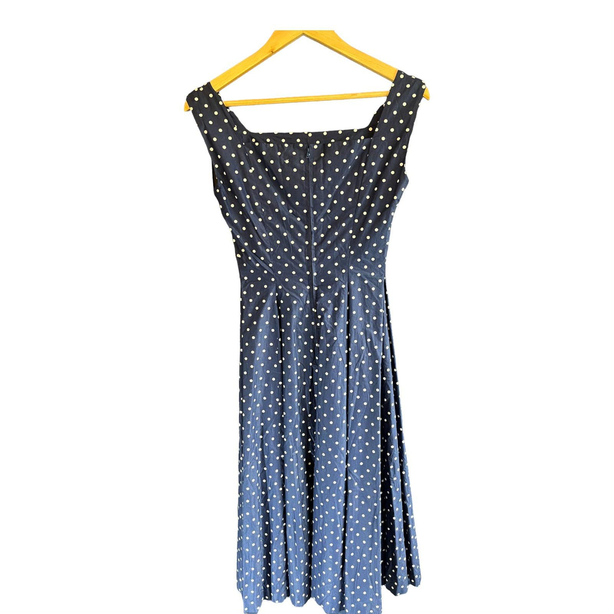 Vintage Cotton Navy And White Polka Dot Sleeveless Dress UK Size 8 - Ava & Iva
