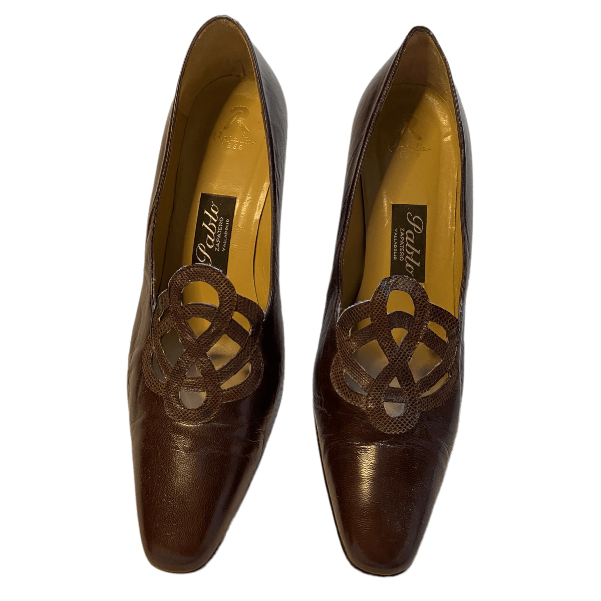 Pablo Zapatero Leather Block Heeled Court Shoes Brown UK 5.5 EU 38.5 - Ava & Iva