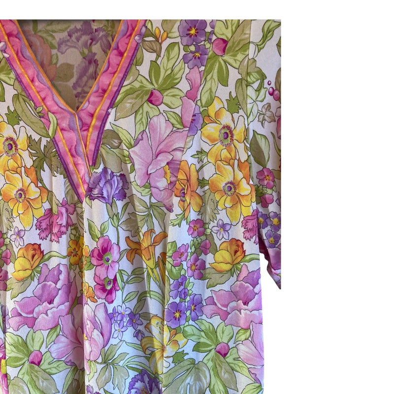Vintage Pink, Purple And Green Floral Short Sleeved Dress UK Size 14 - Ava & Iva