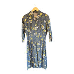 Vintage Cotton Grey And Yellow Floral Long Sleeved Dress UK Size 14 - Ava & Iva