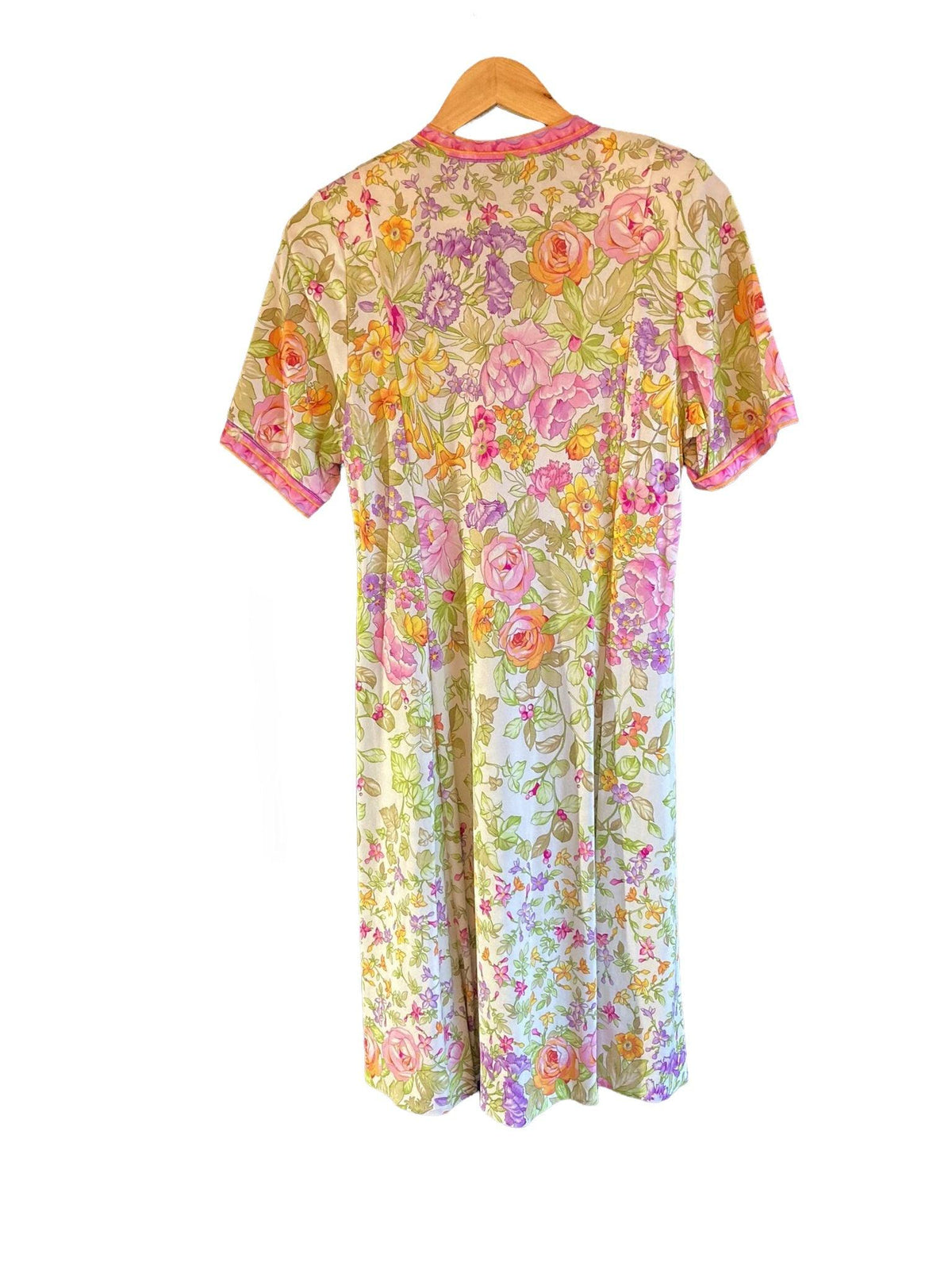 Vintage Pink, Purple And Green Floral Short Sleeved Dress UK Size 14 - Ava & Iva