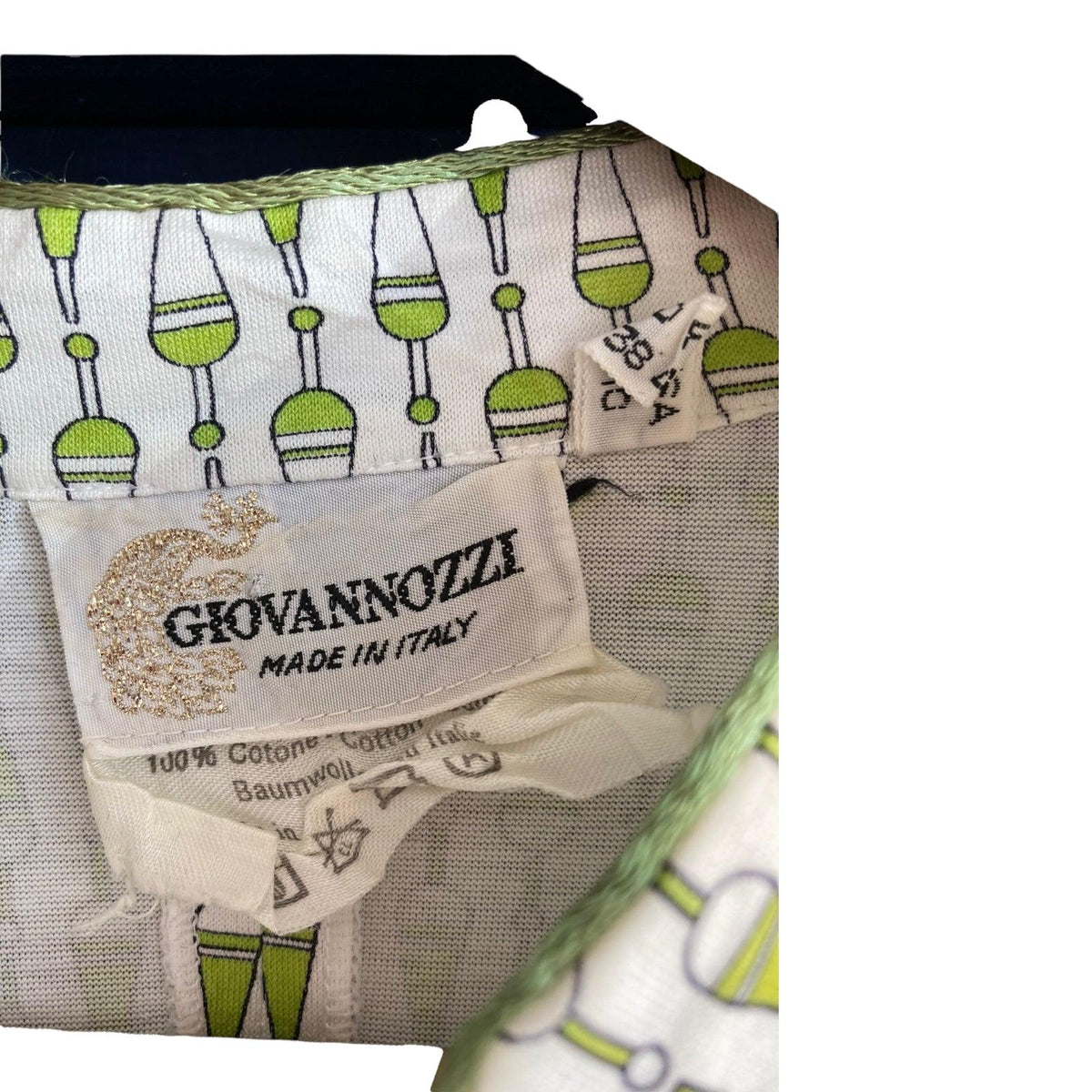 Giovvannozzi Cotton Cream And Lime Green Short Sleeved Dress With Matching Scarf UK Size 10 - Ava & Iva