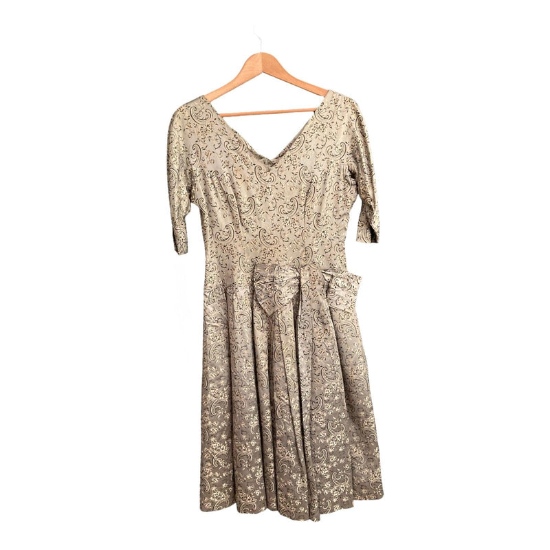 Vintage Gold Patterened 3/4 Sleeved Dress UK Size 12 - Ava & Iva