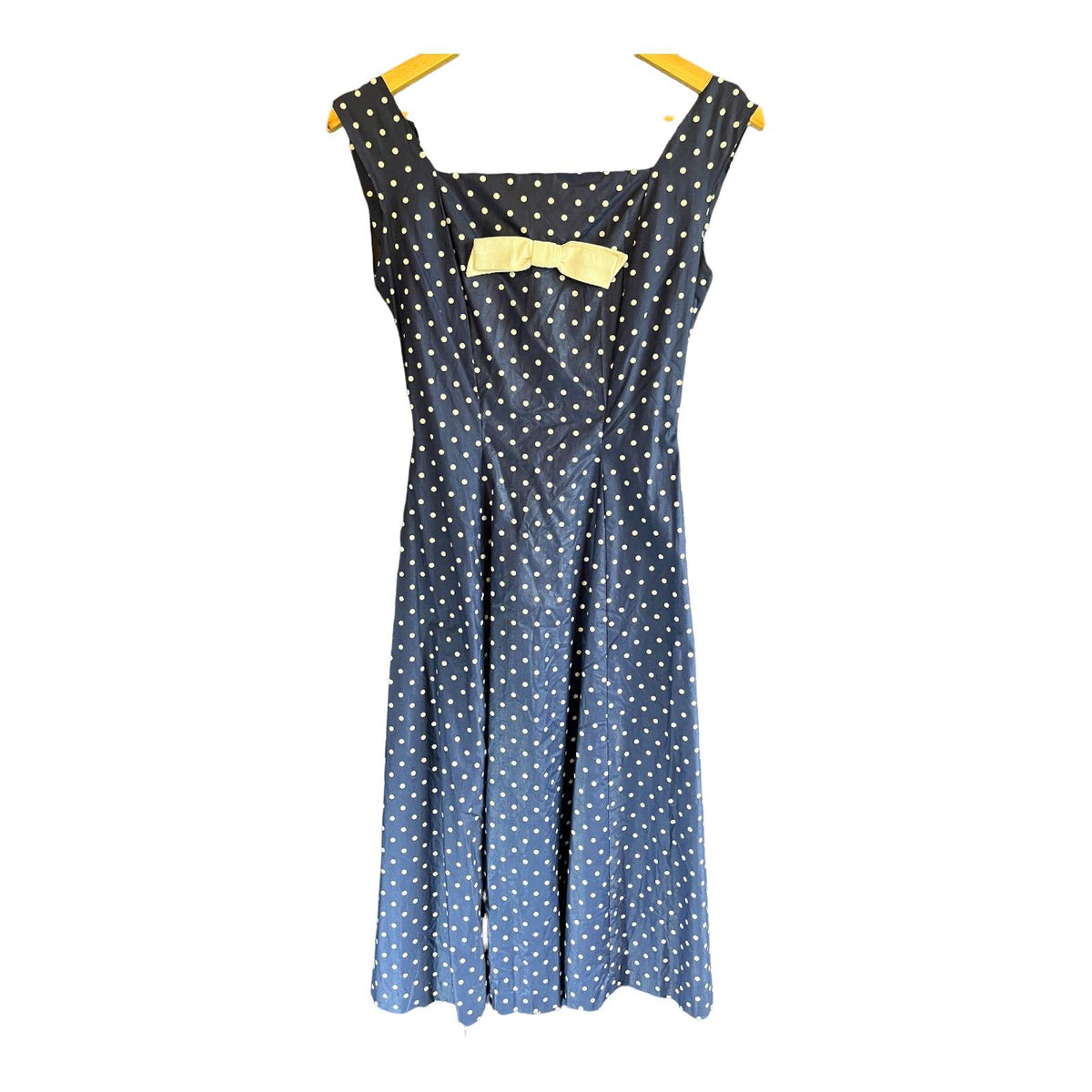 Vintage Cotton Navy And White Polka Dot Sleeveless Dress UK Size 8 - Ava & Iva