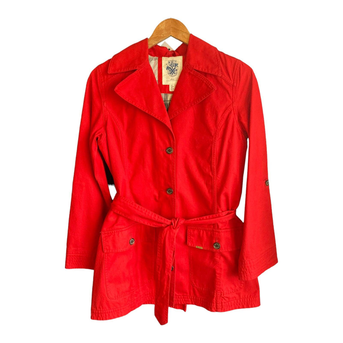 Barbour Cotton Red Long Sleeved Belted Jacket UK Size 10 - Ava & Iva