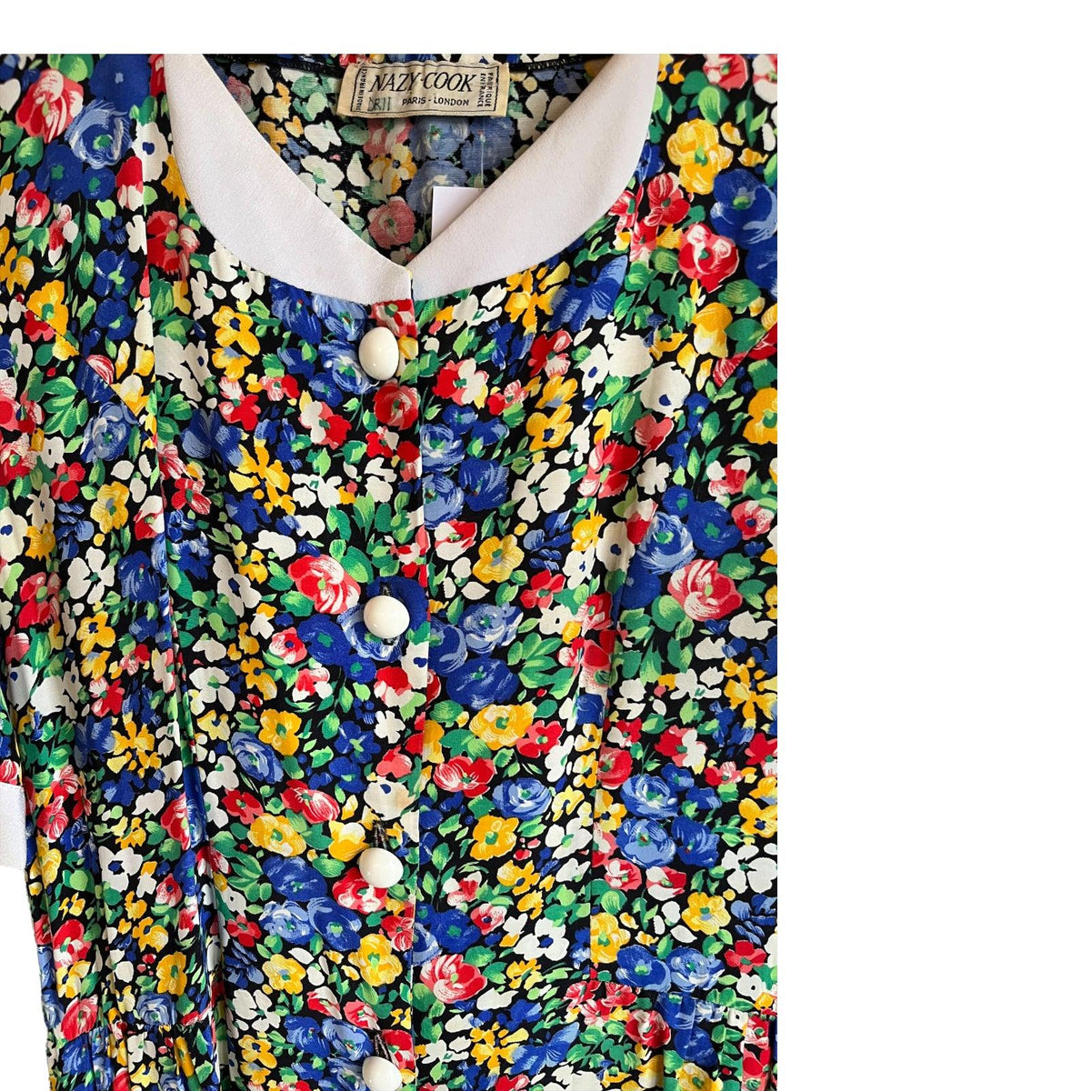 Nazy Cook Cotton Multi-Coloured Floral Short Sleeved Dress UK Size 16 - Ava & Iva