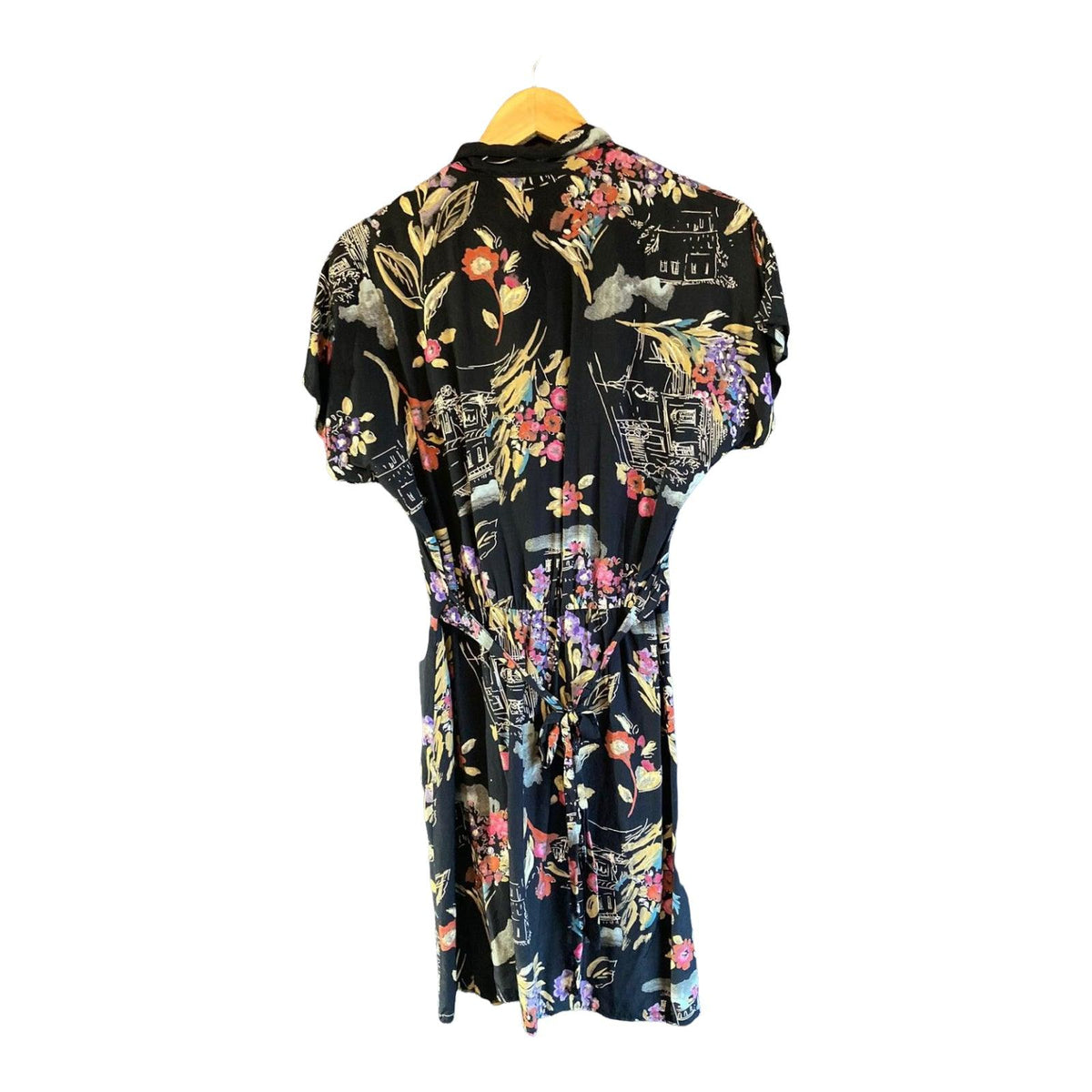 Karin Stevens Black Oriental Patterned Short Sleeved Dress UK Size 14 - Ava & Iva