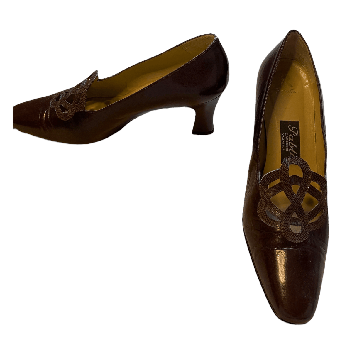 Pablo Zapatero Leather Block Heeled Court Shoes Brown UK 5.5 EU 38.5 - Ava & Iva