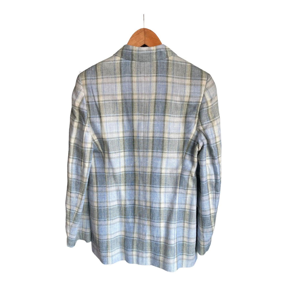 Dinomoda Silk & linen Blend Pale Blue Checked Long Sleeved Jacket UK Size 8 - Ava & Iva