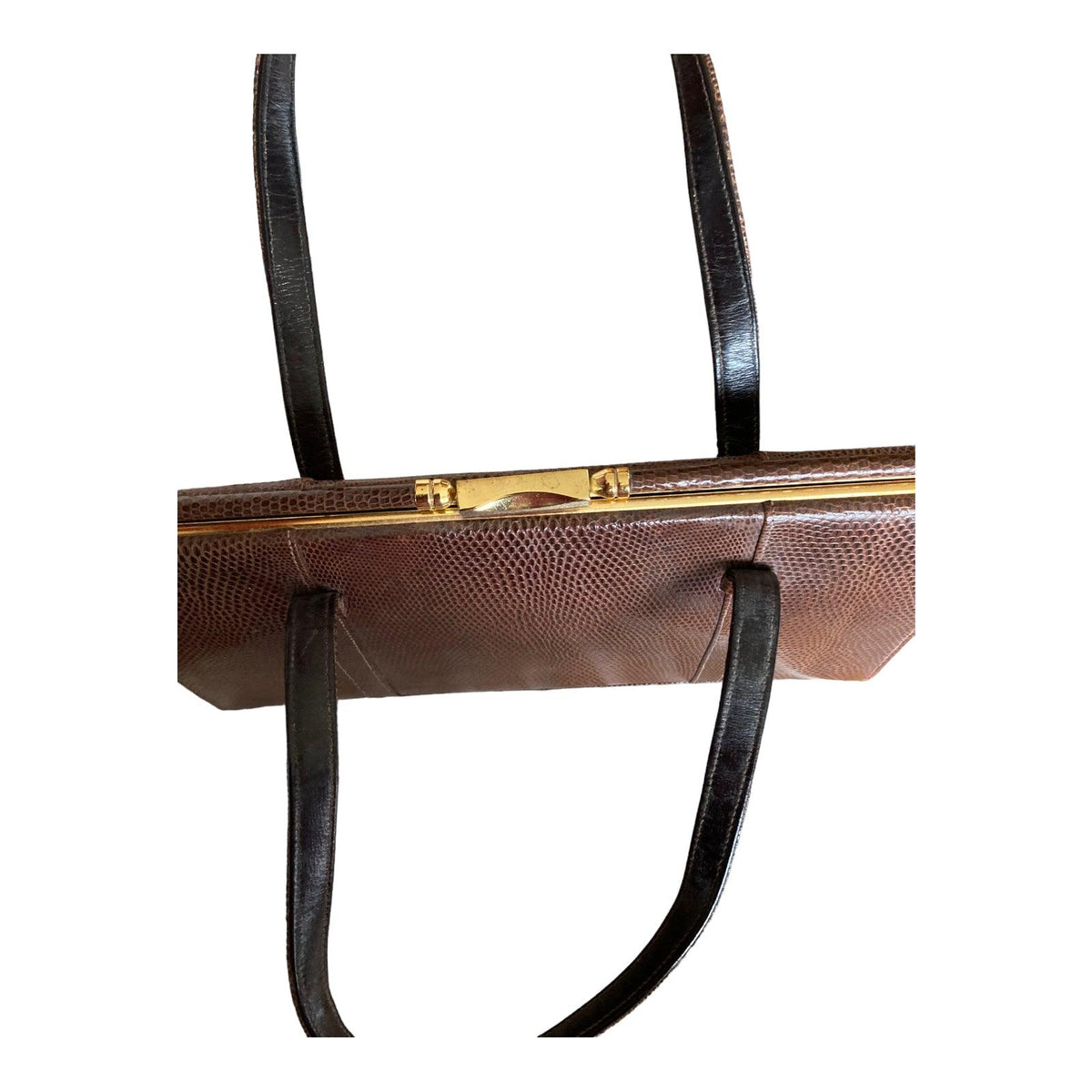 Vintage Genuine Lizard Brown Fixed Handle Handbag - Ava & Iva