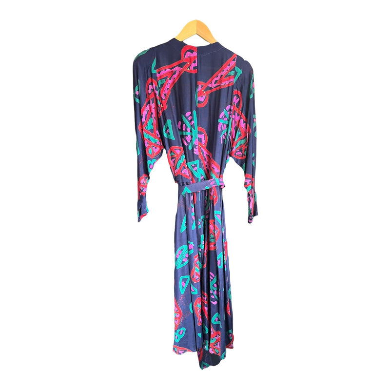 Adini Navy Patterned Long Sleeved Dress UK Size 16 - Ava & Iva