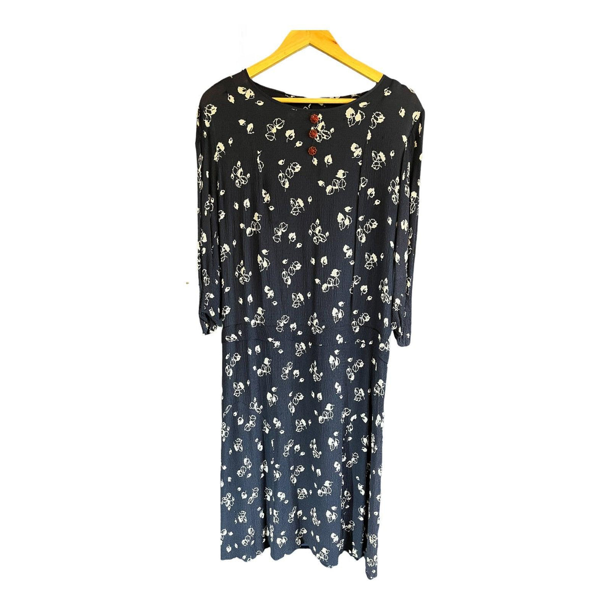 Vintage Navy And White Floral 3/4 Sleeved Dress UK 16 - Ava & Iva