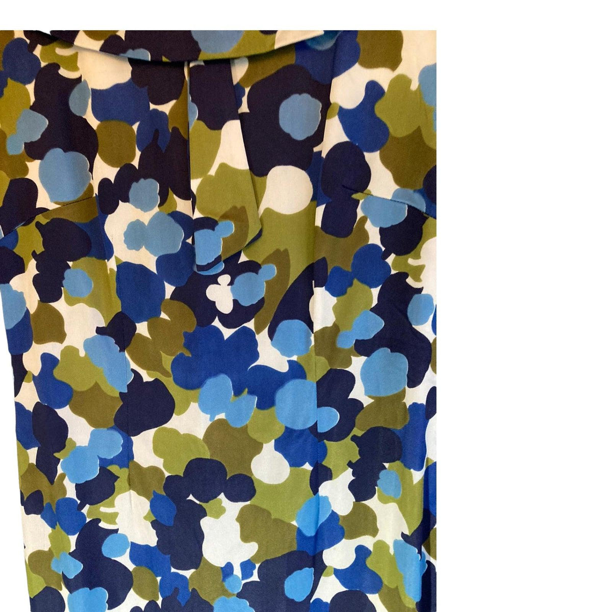 Vintage Blue, Khaki and White Patterned Sleeveless Dress UK Size 12 - Ava & Iva