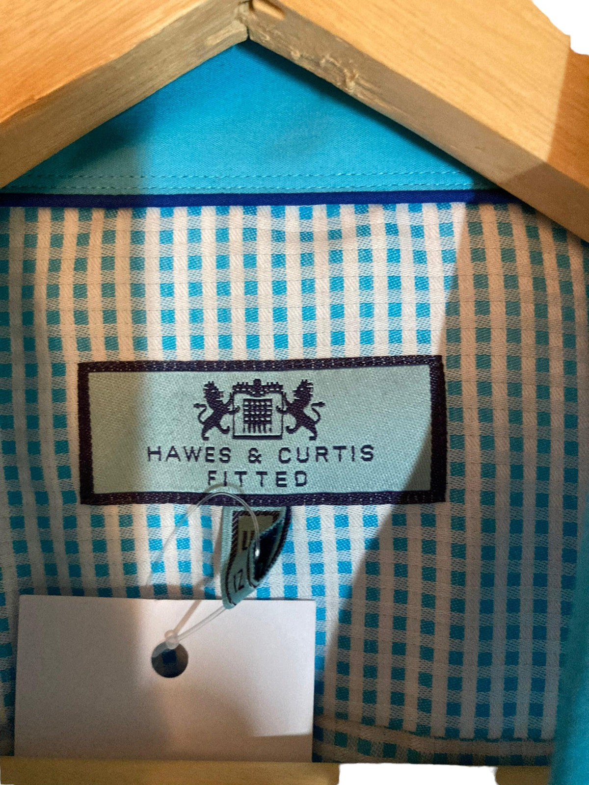 Hawes & Curtis Cotton Turquoise Blue Checked Fitted Short Sleeved Blouse UK Size 12 - Ava & Iva