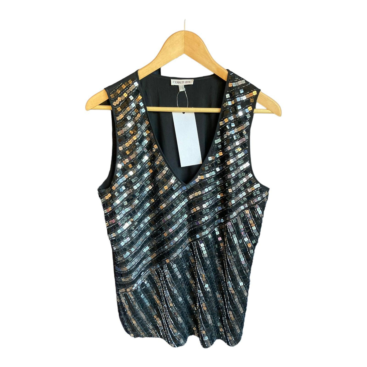 Cerruti Black Sequin Sleeveless Top UK Size 16 - Ava & Iva