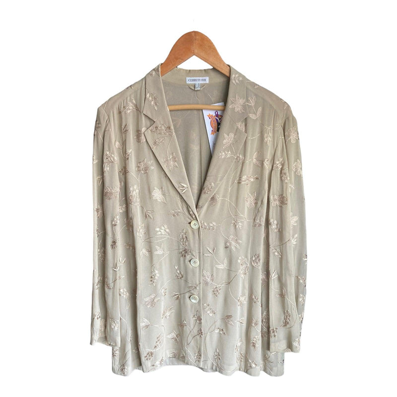 Cerruti Silk Beige Embroidered Long Sleeved Jacket UK Size 10/12 - Ava & Iva