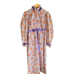 Vintage Purple and Orange Flowered Pattern Long Sleeved Dress UK Size 14 - Ava & Iva