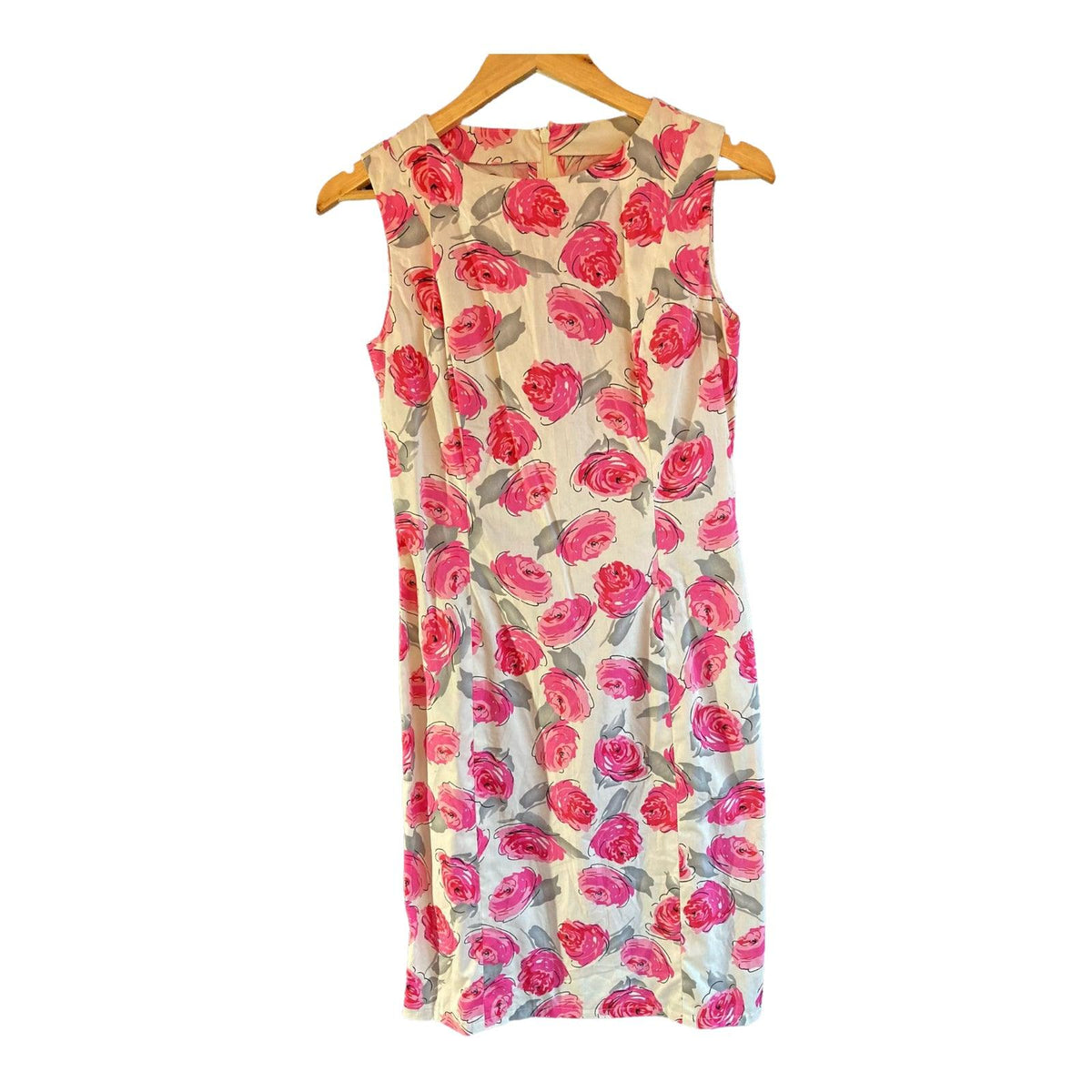 Viintage Cotton White With Pink Flowers Sleeveless Dress UK Size 10 - Ava & Iva