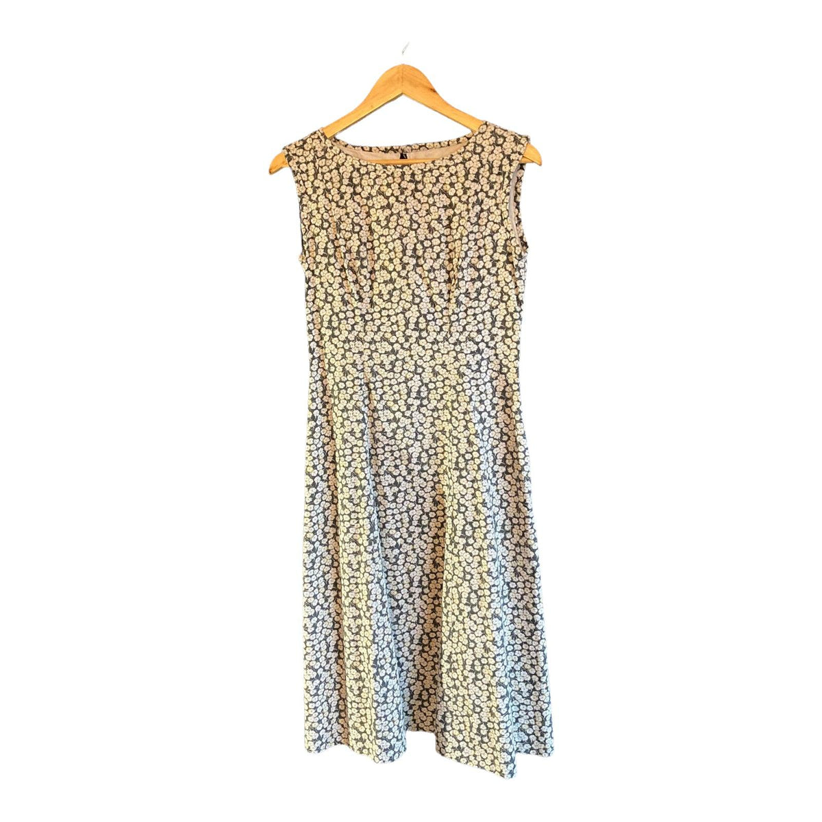 Vintage Cotton Grey and Cream Floral Sleeveless Dress UK Size 10 - Ava & Iva